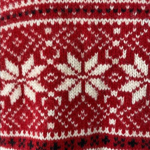 L.L. Bean Nordic Fair Isle Chunky Knit Metal Button Heavy Cardigan Red Sz L - Picture 4 of 11
